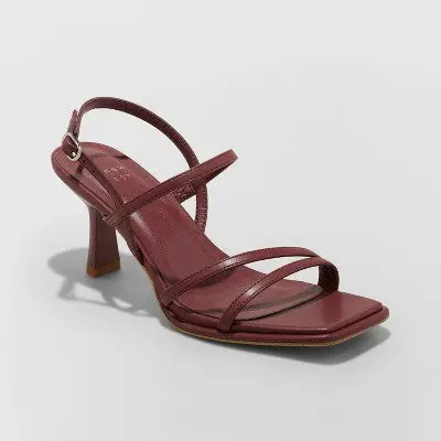 A New Day Women’s Dottie Strappy Block-Heel Pumps – Maroon Size 10 – Open-Box