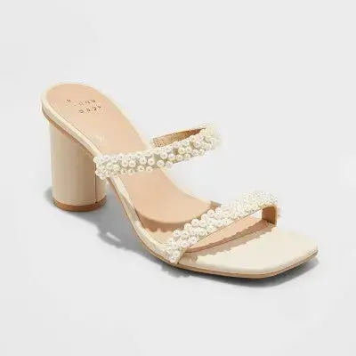 A New Day Women’s Faux Pearl-Embellished Audra Mule Heels with 3-Inch Block Sole