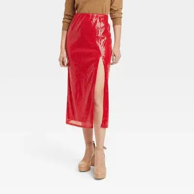 A New Day Women’s Sequined Satin A-Line Midi Skirt – Mid-Rise Fit
