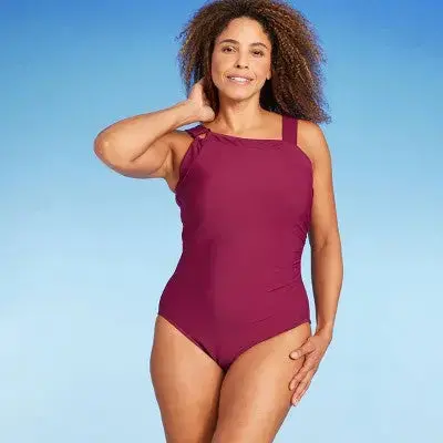 Aqua Green Asymmetrical One-Piece Swimsuit with UPF 50+ Sun Protection