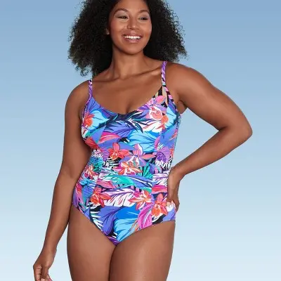 Aqua Green V-Neck One-Piece Swimsuit – Tummy-Control Swimwear with UPF 50+ Protection