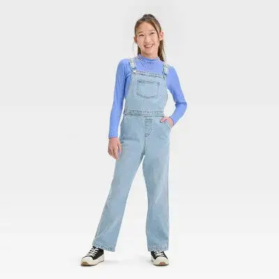 Art Class Girls’ Full-Length Denim Utility Overalls – Casual Jumpsuit Style