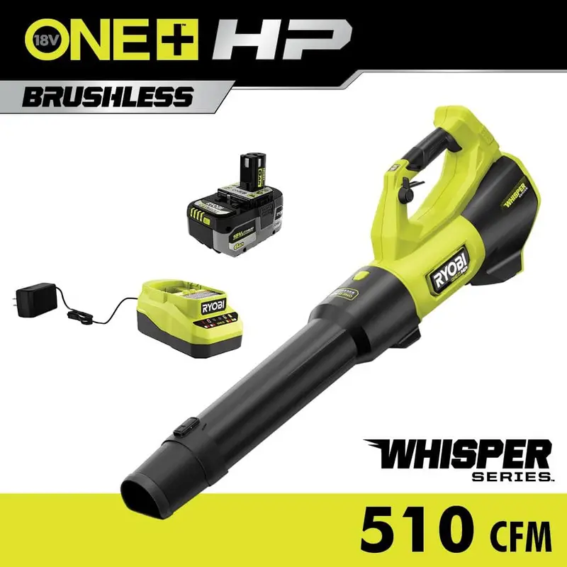 Certified Open-Box Ryobi ONE+ HP 18V Brushless Leaf Blower — 130 MPH / 510 CFM, Includes 6.0Ah Battery & Charger