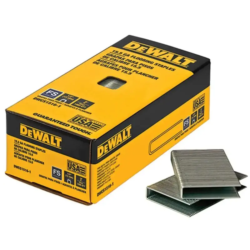 DEWALT 15.5-Gauge Hardwood Flooring Staples (2″ Leg × 1/2″ Crown, 7,728 per Box) – Open Box