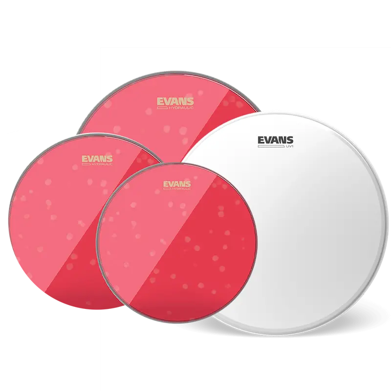 Evans HYDRAULIC RED Fast-Response Drumhead Pack with 14″ UV1 Coated Snare Batter