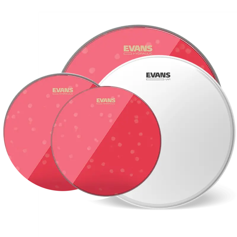Evans HYDRAULIC RED Standard Drumhead Pack with 14″ UV1 Coated Snare Batter