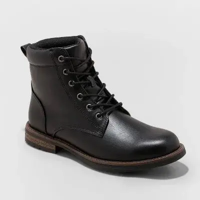 Goodfellow & Co Men’s Faux Suede Combat Boots – Mid-Calf Lace-Up with Block Heel