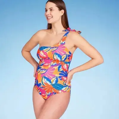 Ingrid & Isabel Maternity One-Shoulder Ruched One-Piece Swimsuit