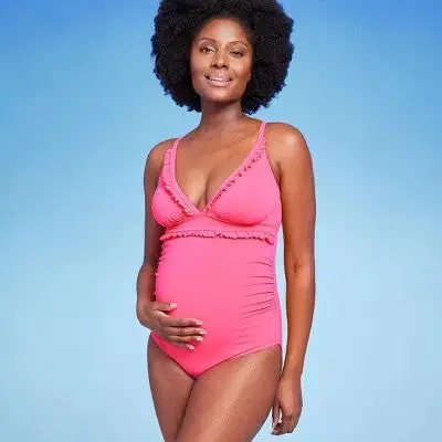 Isabel Maternity Halter Rib-Tie One-Piece Swimsuit by Ingrid & Isabel