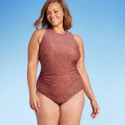 Kona Sol High-Neck Ruched Swimsuit – Women’s One-Piece Full-Coverage Swimwear