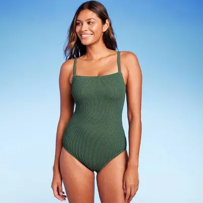 Kona Sol Textured Pucker One-Piece Swimsuit – High Coverage