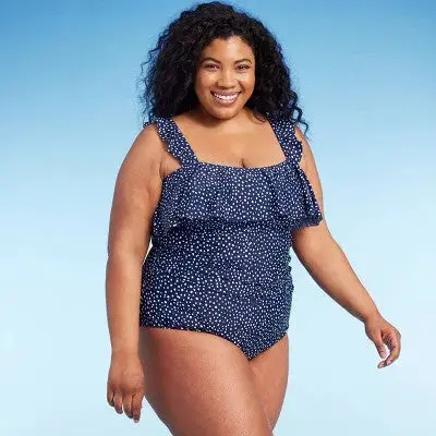 Kona Sol Women’s One-Shoulder Ruffle-Sleeve Full-Coverage Swimsuit