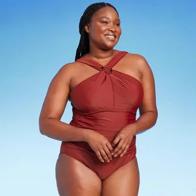 Kona Sol Women’s Ring-Crossover Ruched One-Piece Swimsuit