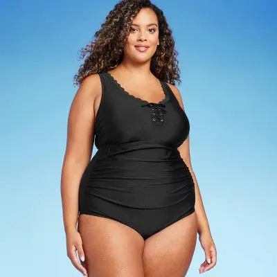 Kona Sol Women’s Scallop-Edge Full-Coverage One-Piece Swimsuit