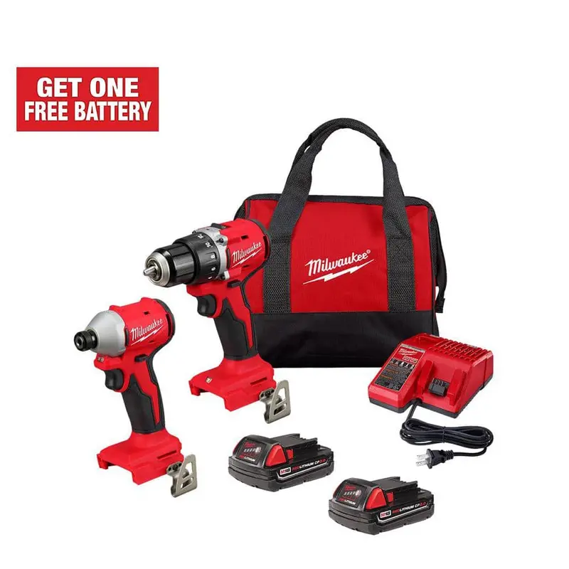 Milwaukee M18 18V Brushless Cordless Drill and Impact Driver Combo Kit with 2 Batteries, Charger, and Carry Bag