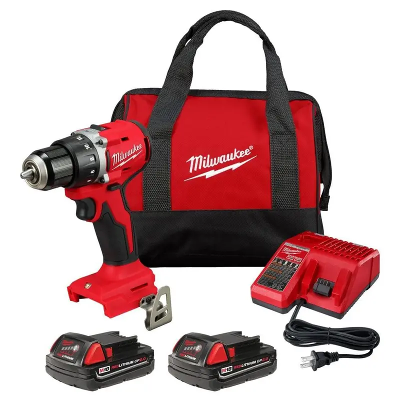 Milwaukee M18 Compact Drill/Driver Kit – 18V Brushless, Two 2.0 Ah Batteries & Charger