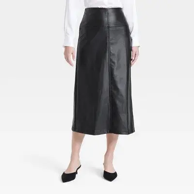 New A New Day Women’s Faux Leather Midi Skirt – Sleek Modern Silhouette