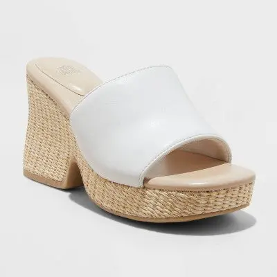 New Wild Fable Women’s Chunky Wedge Mule Sandals – Leather Slip-On Heels