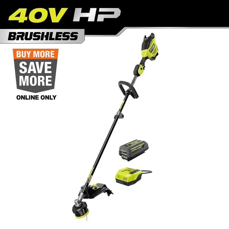Open-Box 40V HP Brushless Whisper Series 17″ Cordless String Trimmer with Attachments, 4 Ah Battery & Charger