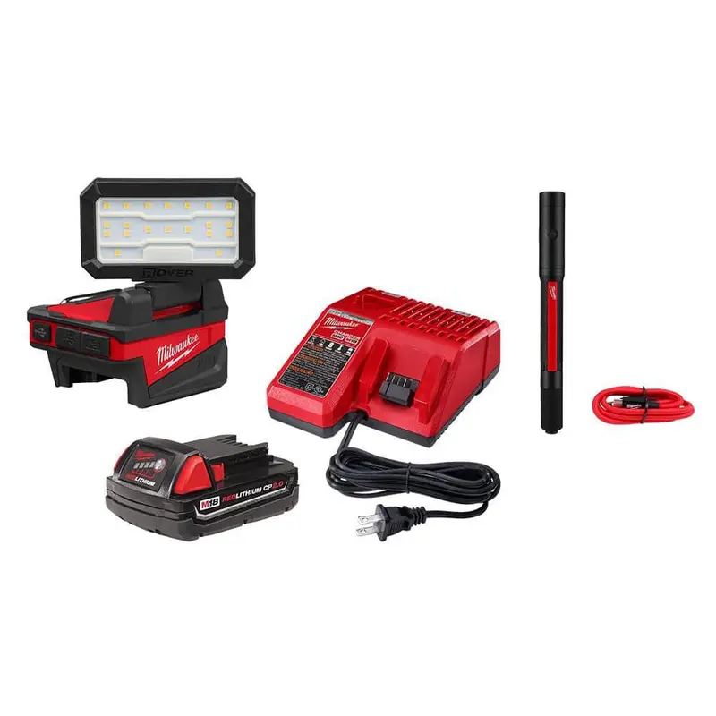 Open-Box Milwaukee M18 ROVER Flood Light – Includes 2.0 Ah Battery, Charger & Penlight
