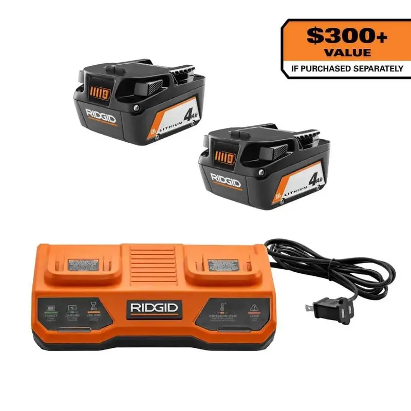 Refurbished Dual-Port 18V Charger with Two 18V 4.0Ah Lithium-Ion Batteries