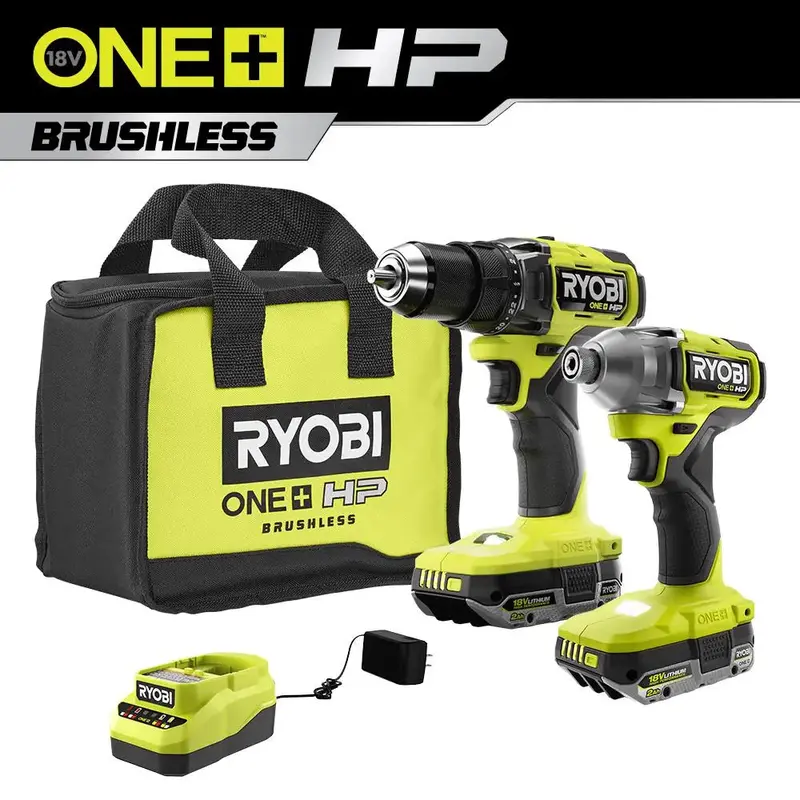 Refurbished RYOBI ONE+ HP 18V Brushless Drill/Driver & Impact Driver Kit – Includes 2x 2.0 Ah Batteries, Charger & Carry Bag