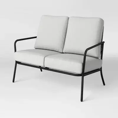 Room Essentials™ Metal Mesh Loveseat with Dual Cushions – Open Box (Black/Gray, Rust-Resistant Steel Frame)