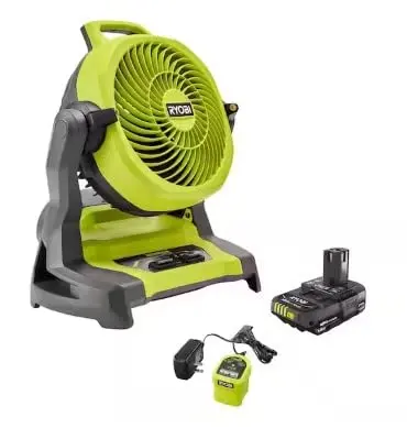 RYOBI ONE+ 18V 7-1/2″ Bucket Top Misting Fan Kit – Includes 1.5 Ah Battery & Charger – Open-Box