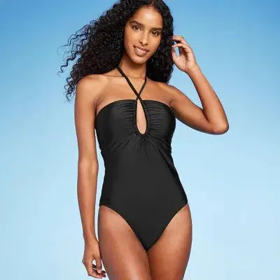 Shade & Shore Women’s Bandeau One-Piece Swimsuit with Keyhole Back
