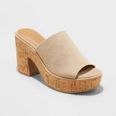Universal Thread Women’s Raffia Slip-On Mules – Chunky Block Heel, Casual Sandal