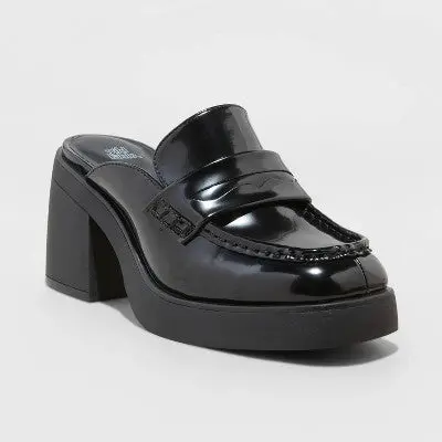 Wild Fable Women’s Chunky Block Heel Mules – 3-Inch Penny Loafer Style (New)